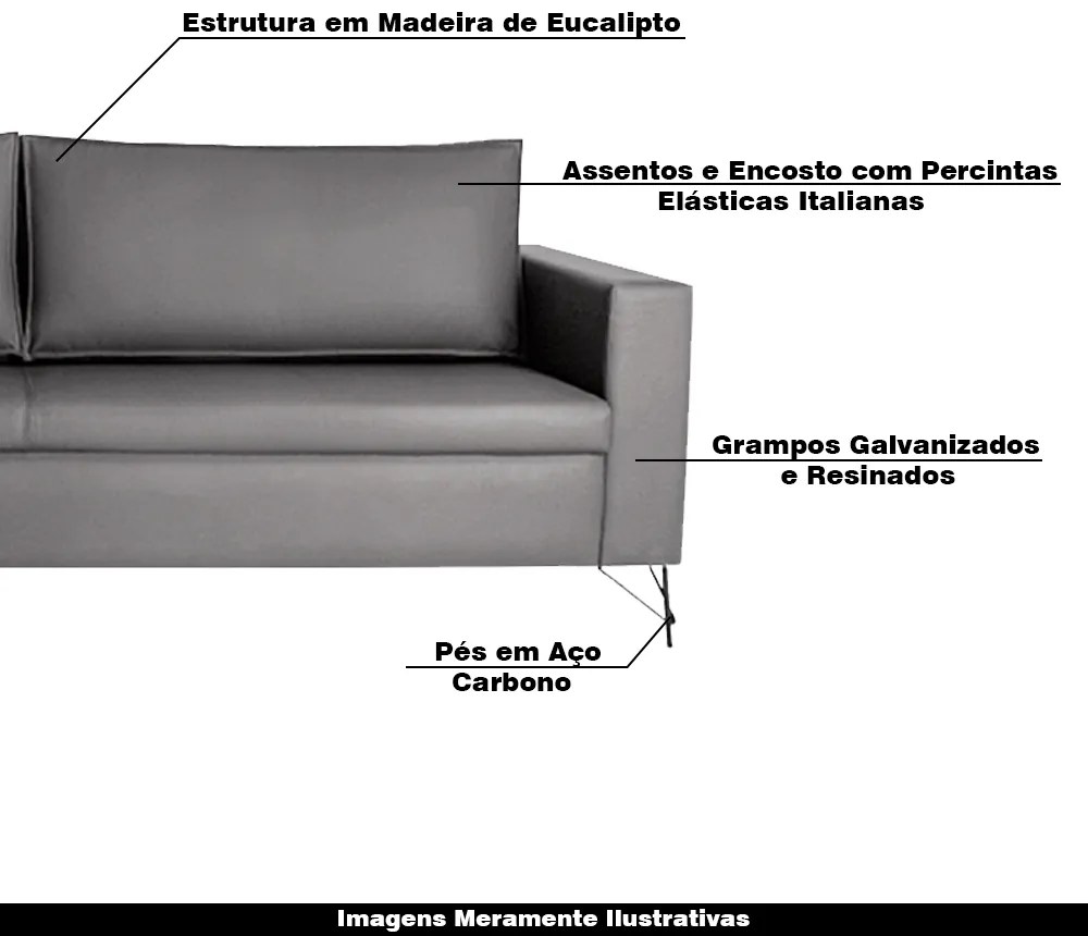 Sofá Decorativo 2 Lugares 190 CM Denmark Veludo Cinza Com Pés Preto G62 - Gran Belo