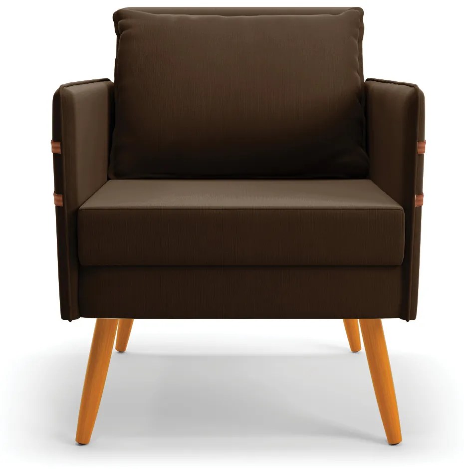 Kit 1 Namoradeira 02 Lugares e 1 Poltrona Mari Suede Marrom Pés Palito Castanho - D'Rossi