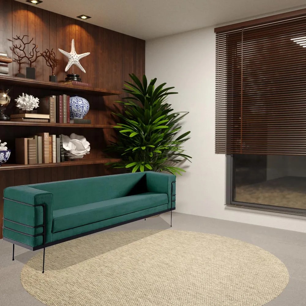 Sofá Decorativo 2 Lugares Base de Aço Preto Jeanneret-Gris Veludo Verde G17 - Gran Belo