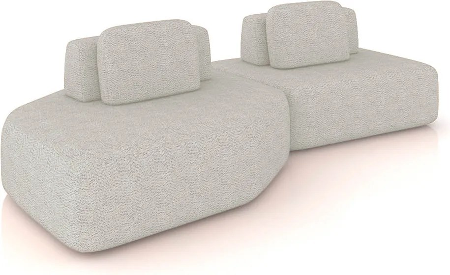 Sofá 2 Lugares Orgânico com Chaise e 1 Módulo Central Berlim Bouclê Cinza Claro K01 - D'Rossi