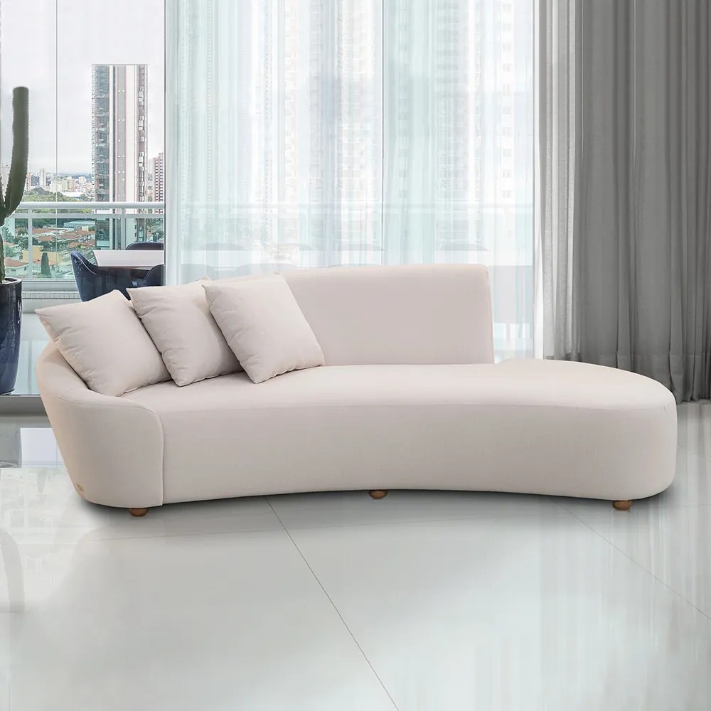 Sofá Sala de Estar Living Design Moderno 270cm com Almofadas Trinity Veludo Bege G93 - Gran Belo