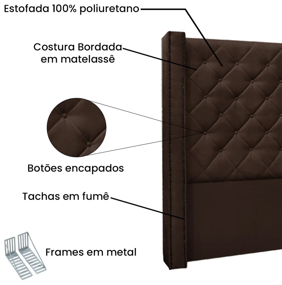 Cabeceira Cama Box Casal 140cm e Recamier Vicenza Suede S04 - D'Rossi - Café
