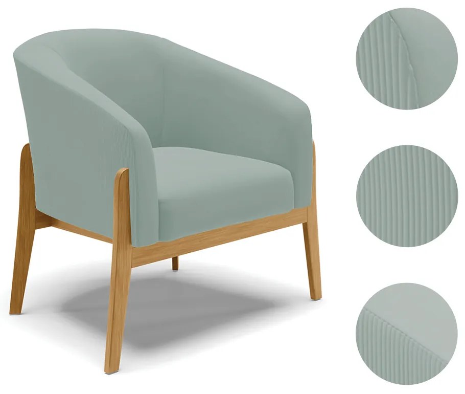 Poltrona Decorativa Base Madeira Stella Cotelê Ext/Veludo D03 - D'Rossi - Menta