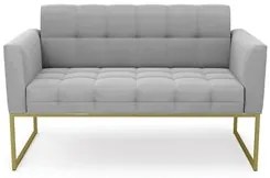 Sofá Namoradeira e 2 Poltronas Base Industrial Dourado Ana Suede Cinza