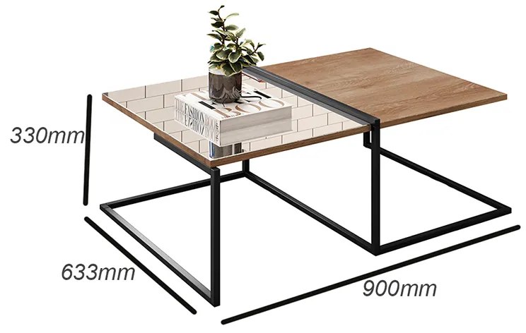Mesa de Centro com Espelho Pés de Metal 90cm Aurora Marrom/Preto - Home Design - Marrom