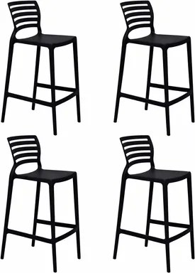 Kit 4 Banquetas Cozinha Alta Tramontina Sofia Preta Empilhável em Polipropileno