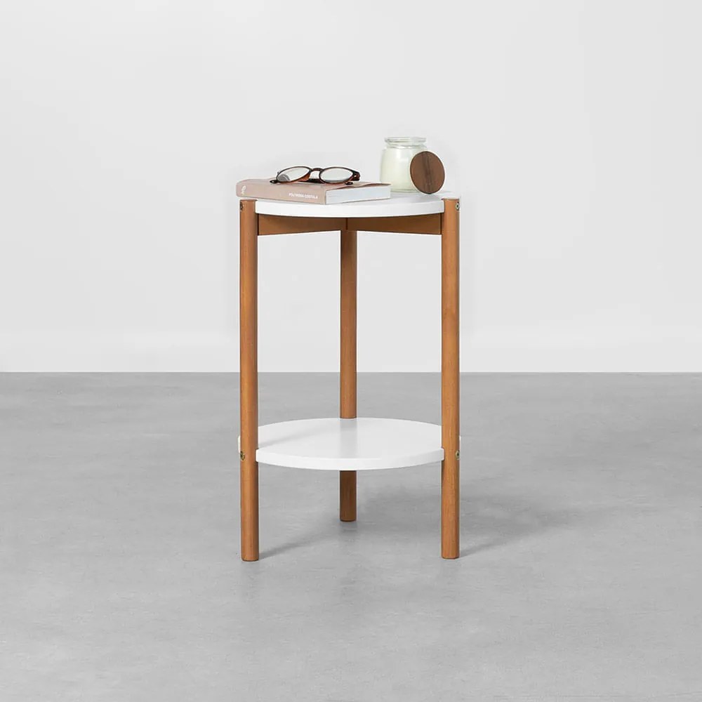 Mesa Lateral Florero Redonda Branco e Tammi - 36cm x 55cm