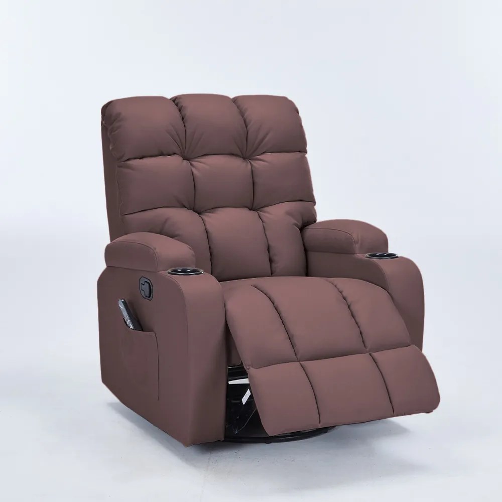 Poltrona do Papai Arcane Giratória Reclinável Sala de Estar Massagem Manual Aquecimento PU Marrom Chocolate G94 - Gran Belo