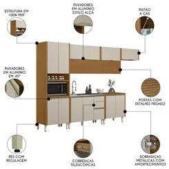 Armário de Cozinha 6 Peças Com Pia Inox Da Vinci CP1 L06 Nature/Off Wh