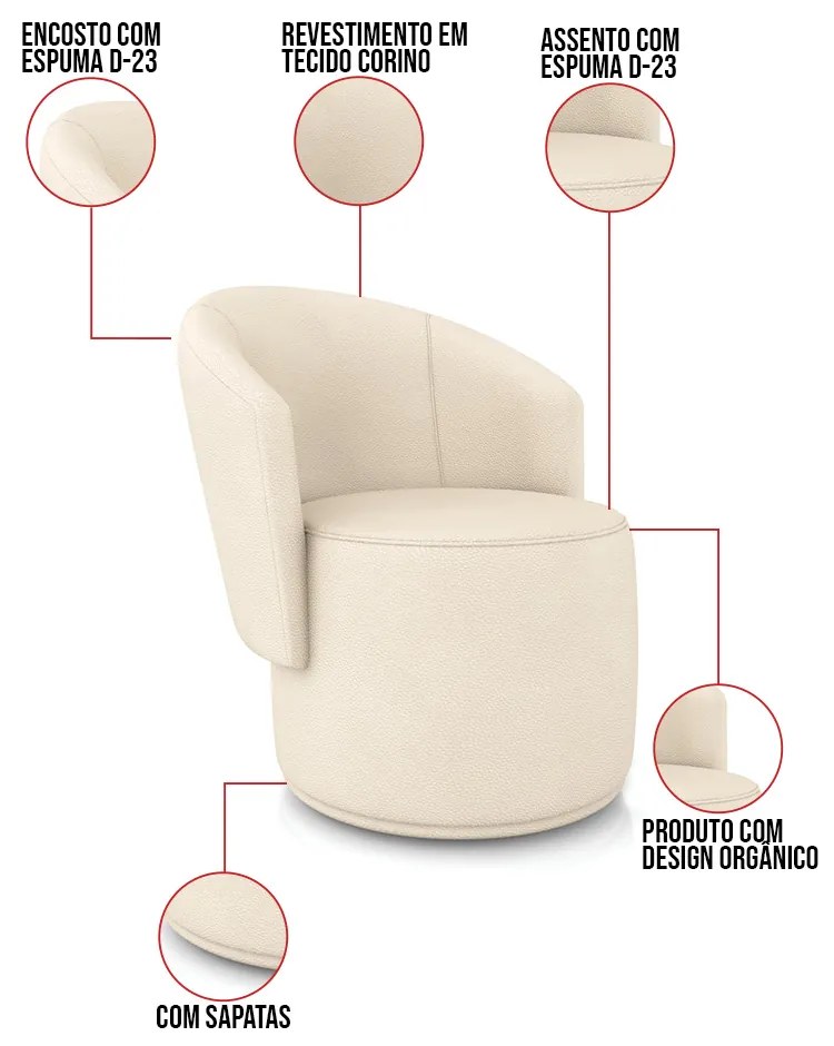 Poltrona Decorativa Orgânica Fixa para Sala Kit 2 Malu Sintético M11 - D'Rossi - Bege