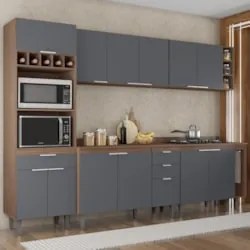 Armário de Cozinha Com Tampo CP07 280cm Pérola Freijó/Grafite Z34 - Mp