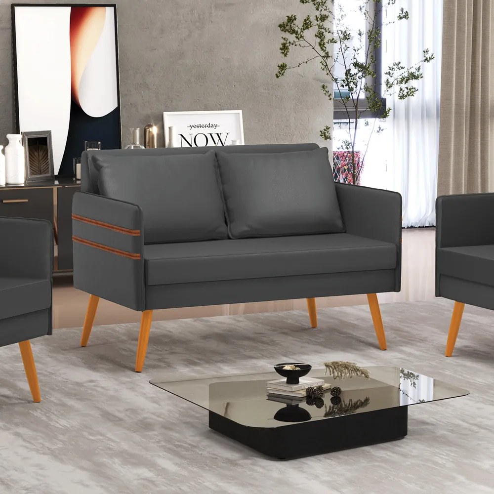 Namoradeira 02 Lugares Mari Corino Preto Pés Palito Castanho - D'Rossi