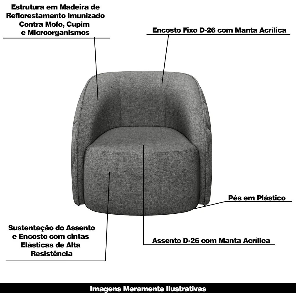 Kit 2 Poltronas Decorativas Clarke Linho Chumbo G45 - Gran Belo