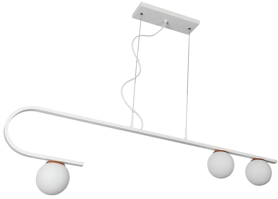 Pendente Dama 120X30Cm 3Xg9 / Cabos Kevlar Cristal / Metal E Globo Ø12... (AZO-F / CB-V - Azul Oceano Fosco / Cobre Brilho Escovado, FOSCO)