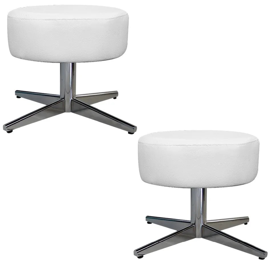 Kit 02 Puffs Sofia Base Giratória Metal Corano Branco - ADJ Decor