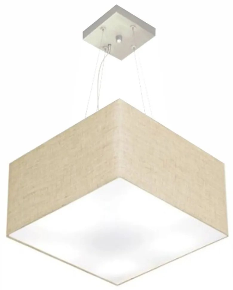 Lustre Pendente Quadrado Md-4195 Cúpula em Tecido 25/40x40cm Rustico Bege - Bivolt