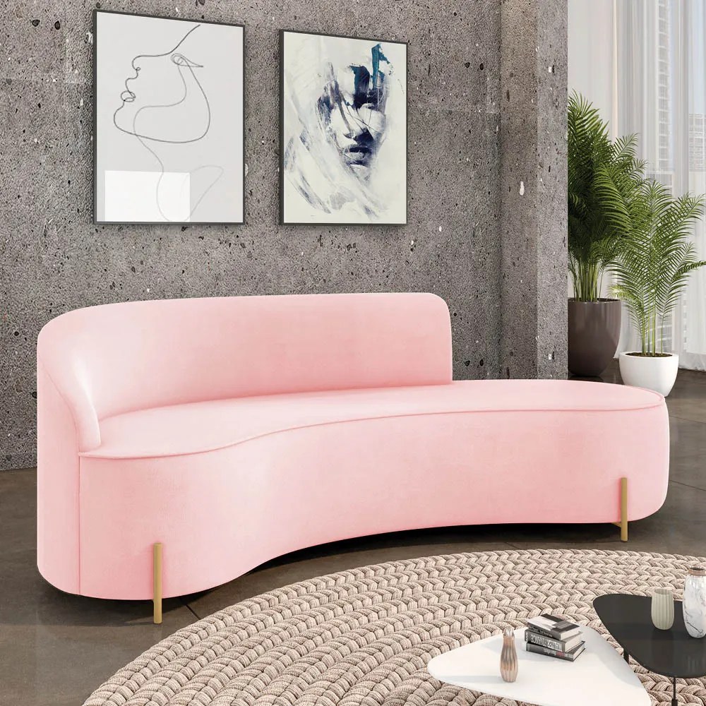 Sofá 4 Lugares Orgânico 220cm Pé Dourado Morgan Suede D03 - D'Rossi - Rosa Bebê