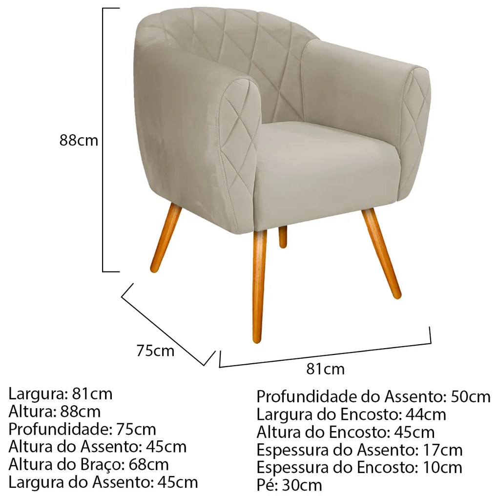 Kit 02 Poltronas Grazi Pés Palito Suede - ADJ Decor