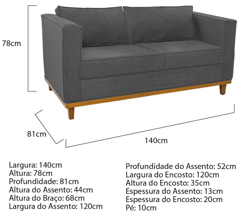 Kit Sofá 2 Lugares e Poltrona Europa Corano Cinza ADJ Decor
