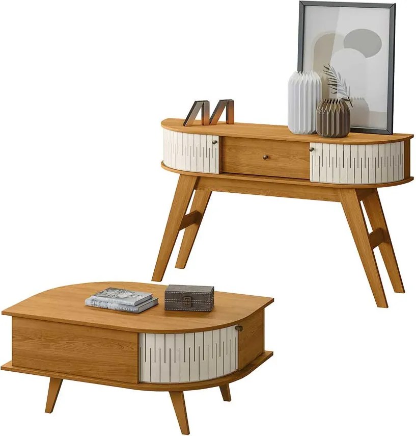 Conjunto Aparador e Mesa de Centro Marion/Lauro MDP 2 Portas Cinamomo/OffWhite G97 - Gran Belo
