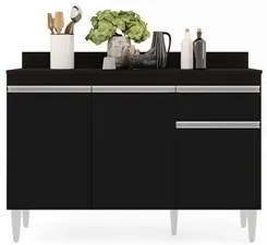 Balcão Gabinete 120cm Com Tampo 3 Portas 1 Gaveta Arizona Preto - Lumi