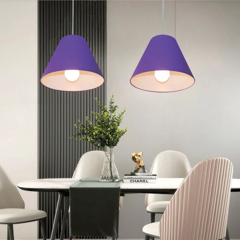 Lustre Pendente Cone Md-4028 Cúpula em Tecido 25/30x12cm Roxo - Bivolt