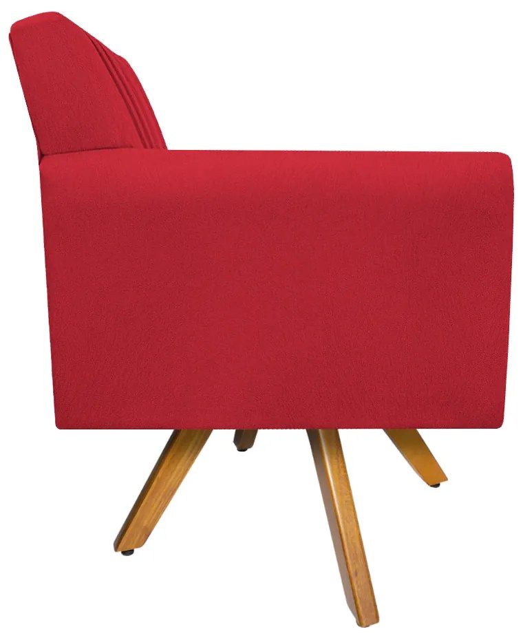 Poltrona Laura Base Giratória de Madeira Suede Vermelho - ADJ Decor