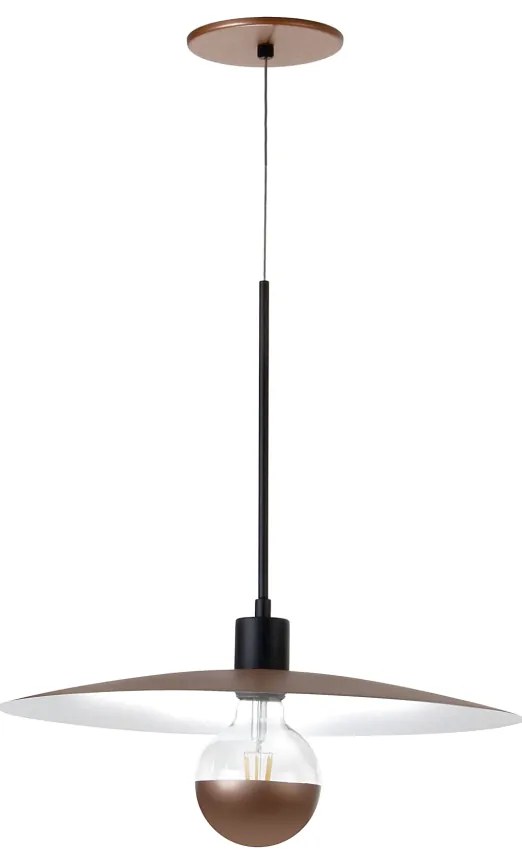 Pendente Eclisse Ø40X40Cm Disco Curvo Metal Alumínio 1Xe27 - Old Artis... (DENIM / COBRE BRILHO)