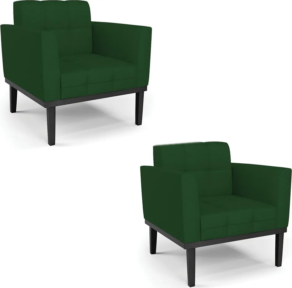 Kit 2 Poltronas Decorativas Karen Pés Fixo em Madeira Preto Veludo Verde Esmeralda G19 - Gran Belo