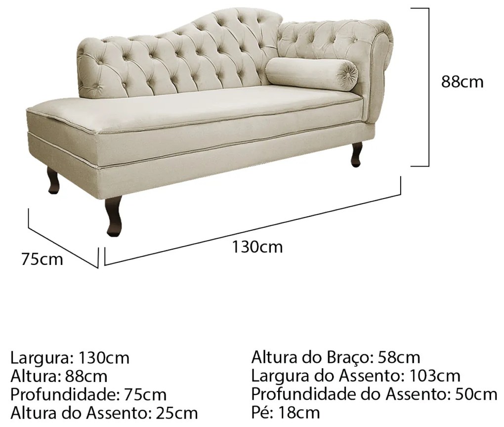 Kit Diva Recamier Diana 130cm Lado Esquerdo e 02 Poltronas Classic Linho - ADJ Decor