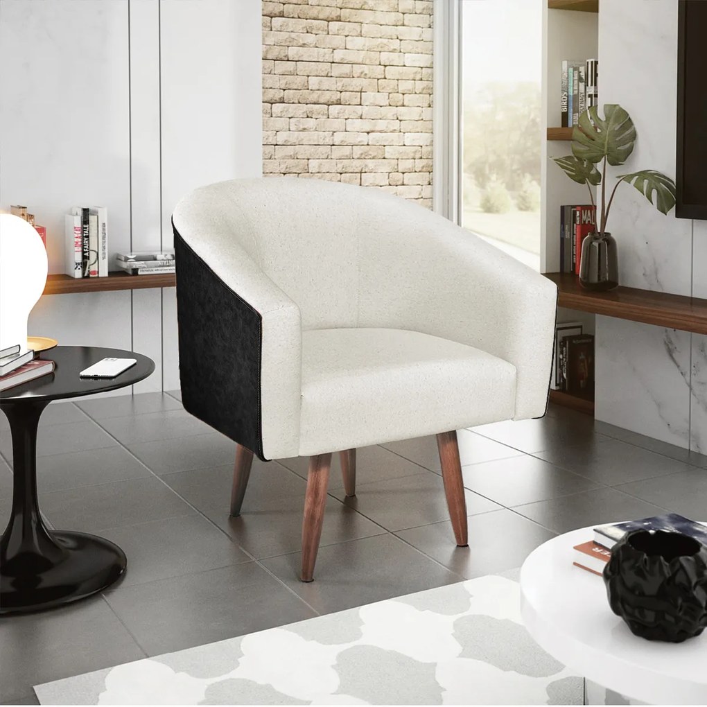 Poltrona Luiza Pés Palito Factor Preto e Linho - ADJ Decor