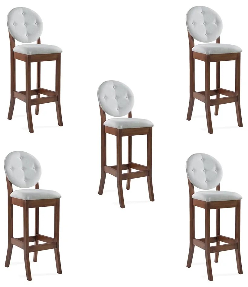 Kit 5 Banquetas Alta Madeira Maciça Teseu Linho Off White/Imbuia G42 - Gran Belo