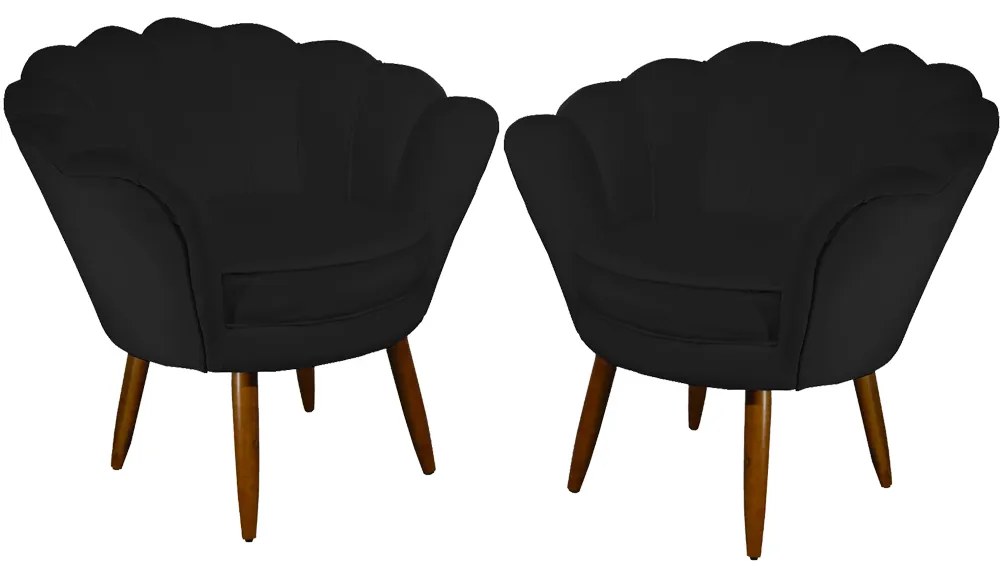 Kit 2 Poltronas Decorativas Pétala Pés Palito Suede Preto - Sheep Estofados