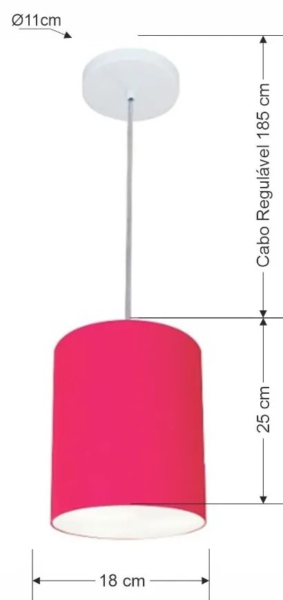 Lustre Pendente Cilíndrico Md-4012 Cúpula em Tecido 18x25cm Rosa Pink - Bivolt