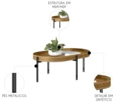Mesa de Centro Para Sala Estilo Industrial Ville Caramelo L06 - Mpozen
