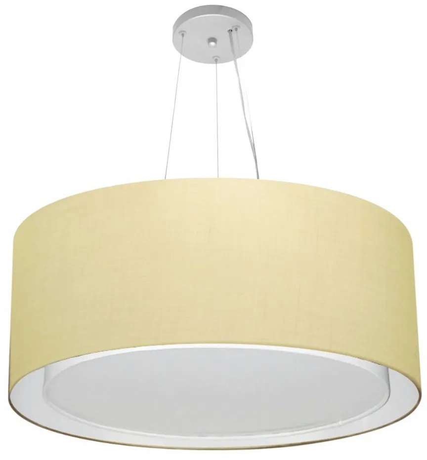 Lustre Pendente Cilíndrico Duplo Md-4303 Cúpula em Tecido 70x30cm Algodão Crú - Bivolt