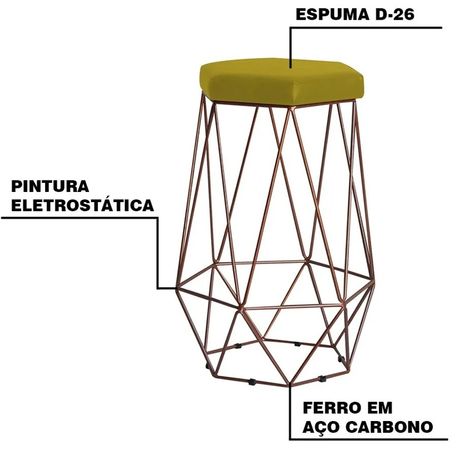 Banqueta Decorativa Rubel Base Bronze Suede Amarelo G41 - Gran Belo