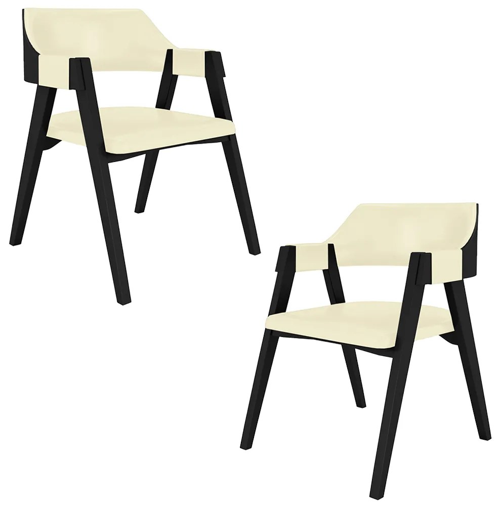 Kit 2 Cadeiras Sala de Jantar e Jogos Carteados Madeira Maciça Poker PU OffWhite/Preto G42 - Gran Belo