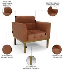 Sofá Namoradeira e 2 Poltronas Base Madeira Castanho Ana Sintético PU