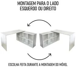 Mesa Escrivaninha em L Eron e Estante Livreiro 90x187cm Lean A06 Branc