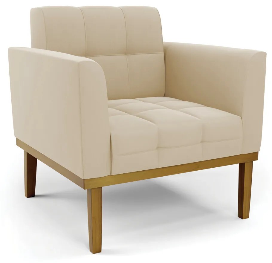Namoradeira com 2 Poltronas Base de Madeira Castanho Elisa Suede D03 - D'Rossi - Bege