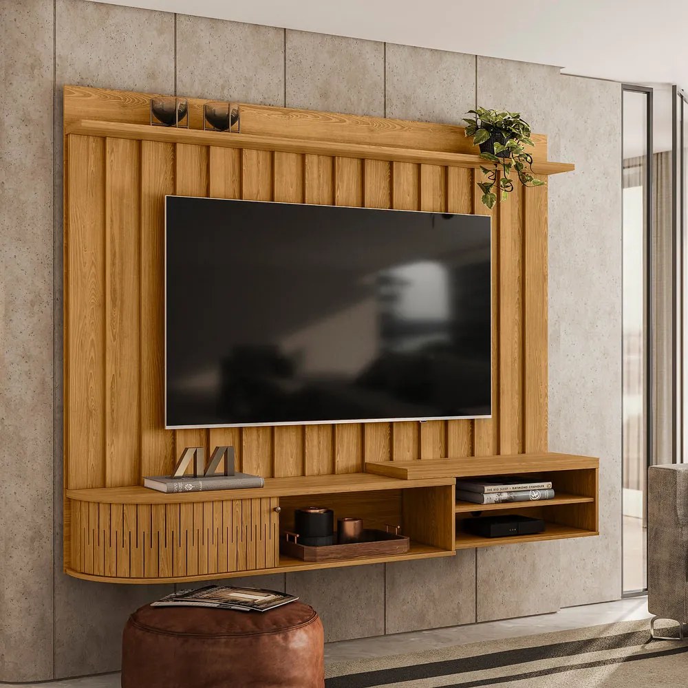 Painel TV 75 Pol 207cm Bancada Suspensa para Sala Elvano Cumaru M20 - D'Rossi