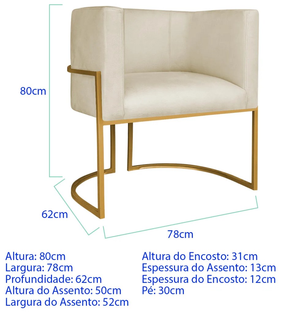 Kit 2 Poltronas Dália Luxo Moderna Estofada Design Sofisticado com Base de Ferro Dourado Bouclé