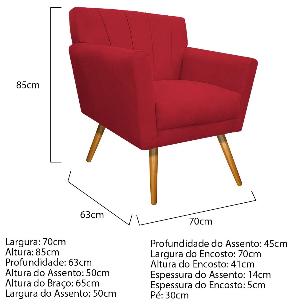 Poltrona Laura Pés Palito Mel Suede Vermelho - ADJ Decor