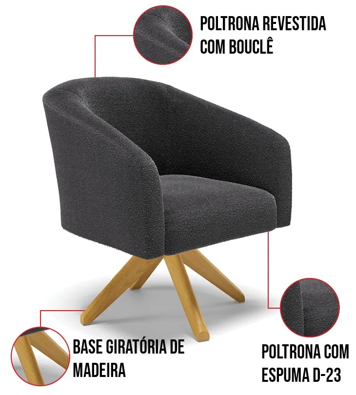 Poltrona Decorativa Giratória MA30 Stella Bouclê D03 - D'Rossi - Grafite