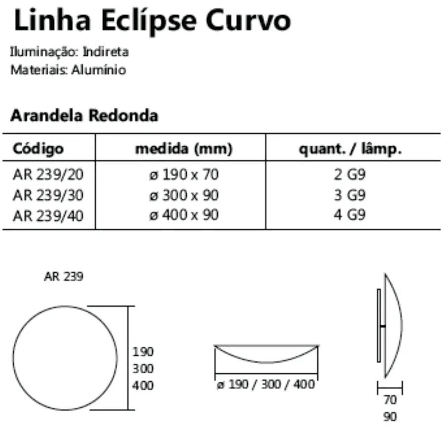 Arandela Eclipse Curvo 4Xg9 Ø40X7Cm | Usina 239/40 (BT - Branco Texturizado)