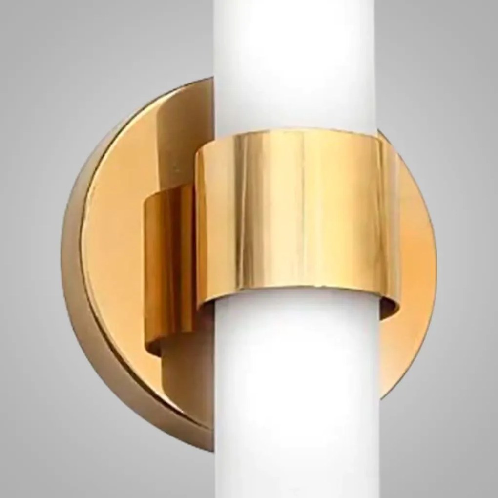 Arandela Fence Vertical Vidro Tubo Duplo 12X8,5X23Cm 2Xg9 - Old Artisa... (GRAFITE / DOURADO BRILHO)