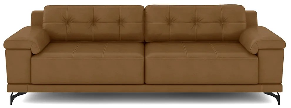 Sofá Living 4 lugares 292cm Agostino Pés Design em Ferro Couro Caramelo G52 - Gran Belo