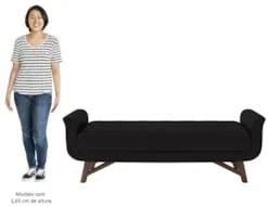 Puff Recamier Calçadeira 195cm Base Madeira Neville Z37 Sintético Pret