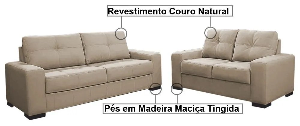 Sofá 2 e 3 Lugares Turim Couro Bege 66 G58 - Gran Belo